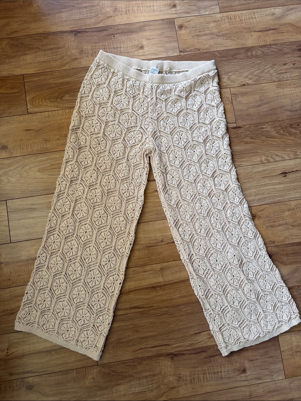 Shade & Shore Beige Crochet Wide-Leg Pants